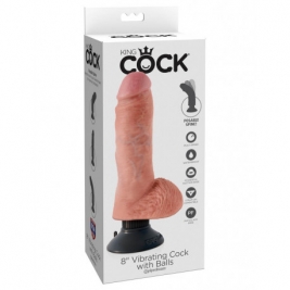 King Cock  20 cm vibrator cu testicule si ventuza